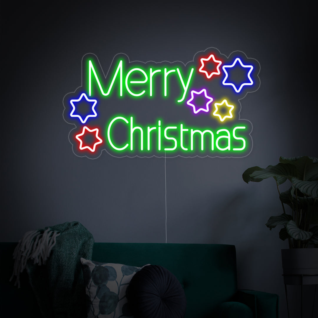 "Tähdet, Merry Christmas" Neonkyltti