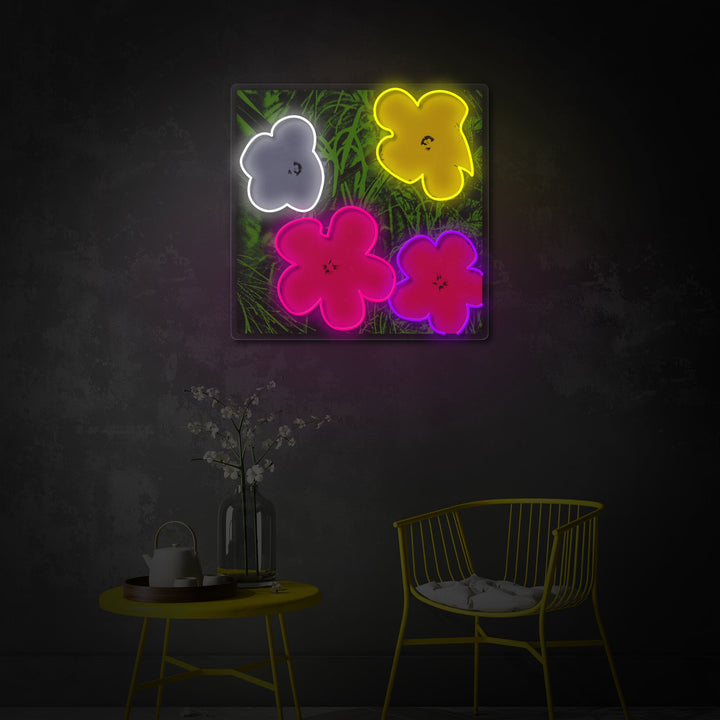 "Pop Art in Bloom, kuuluisat taiteilijan kukat" UV-tulostettu LED-neonkyltti