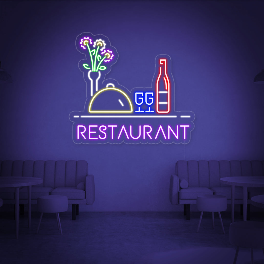 "Restaurant, Viini, Ruoka" Neonkyltti