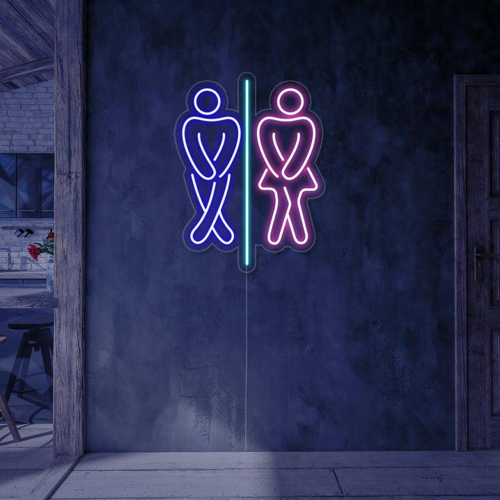 "WC, poika, tyttö, WC" Neonkyltti