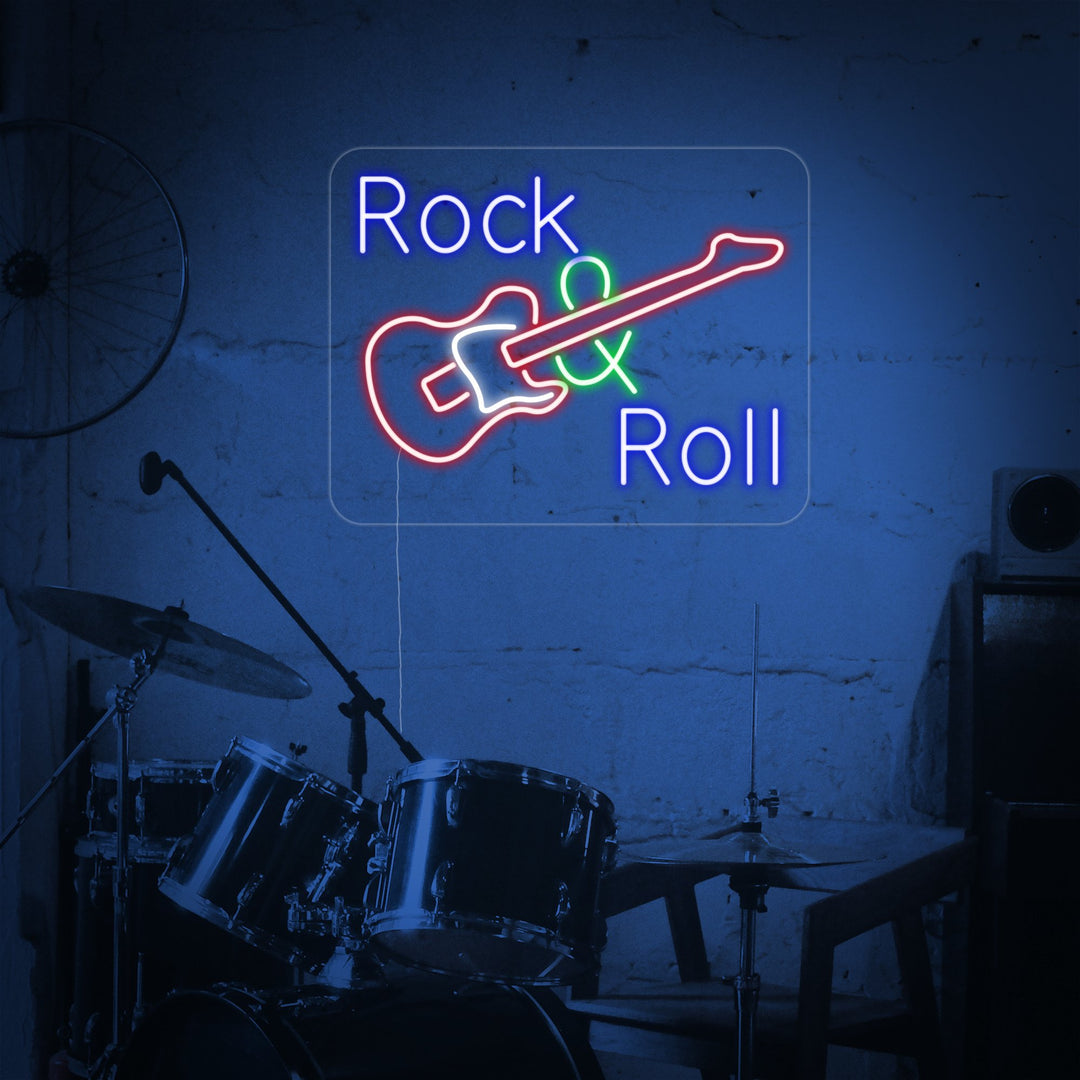 "Rock And Roll, Musiikki, Kitara" Neonkyltti