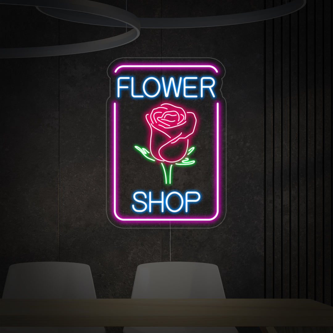 "ruusu, Flower Shop" Neonkyltti