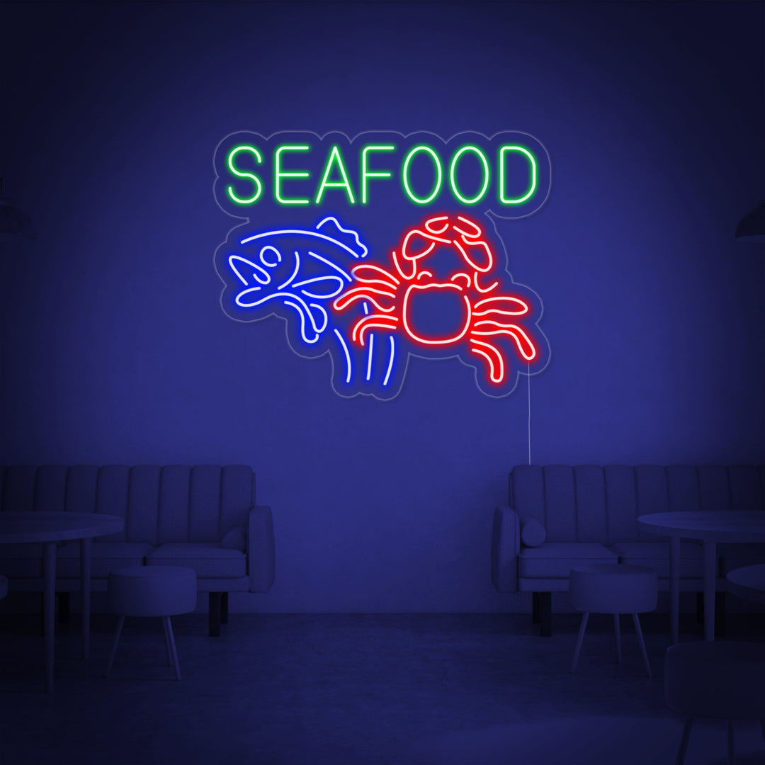 "Seafood, Rapu, Kala" Neonkyltti