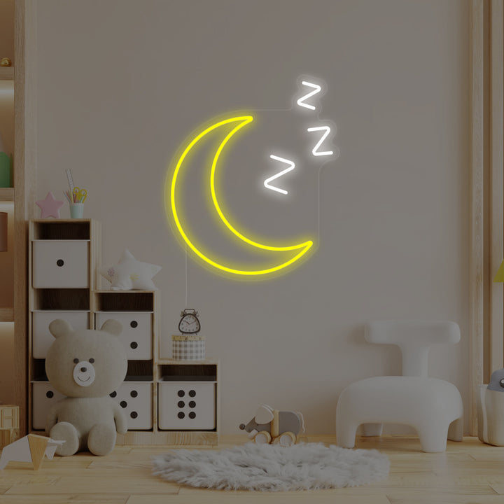 "Sleepy Moon With Zzz, Lastenhuoneen Sisustus" Neonkyltti