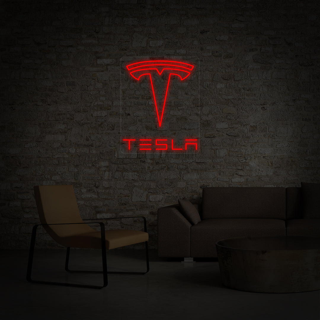 "Tesla Ja Auto" Neonkyltti