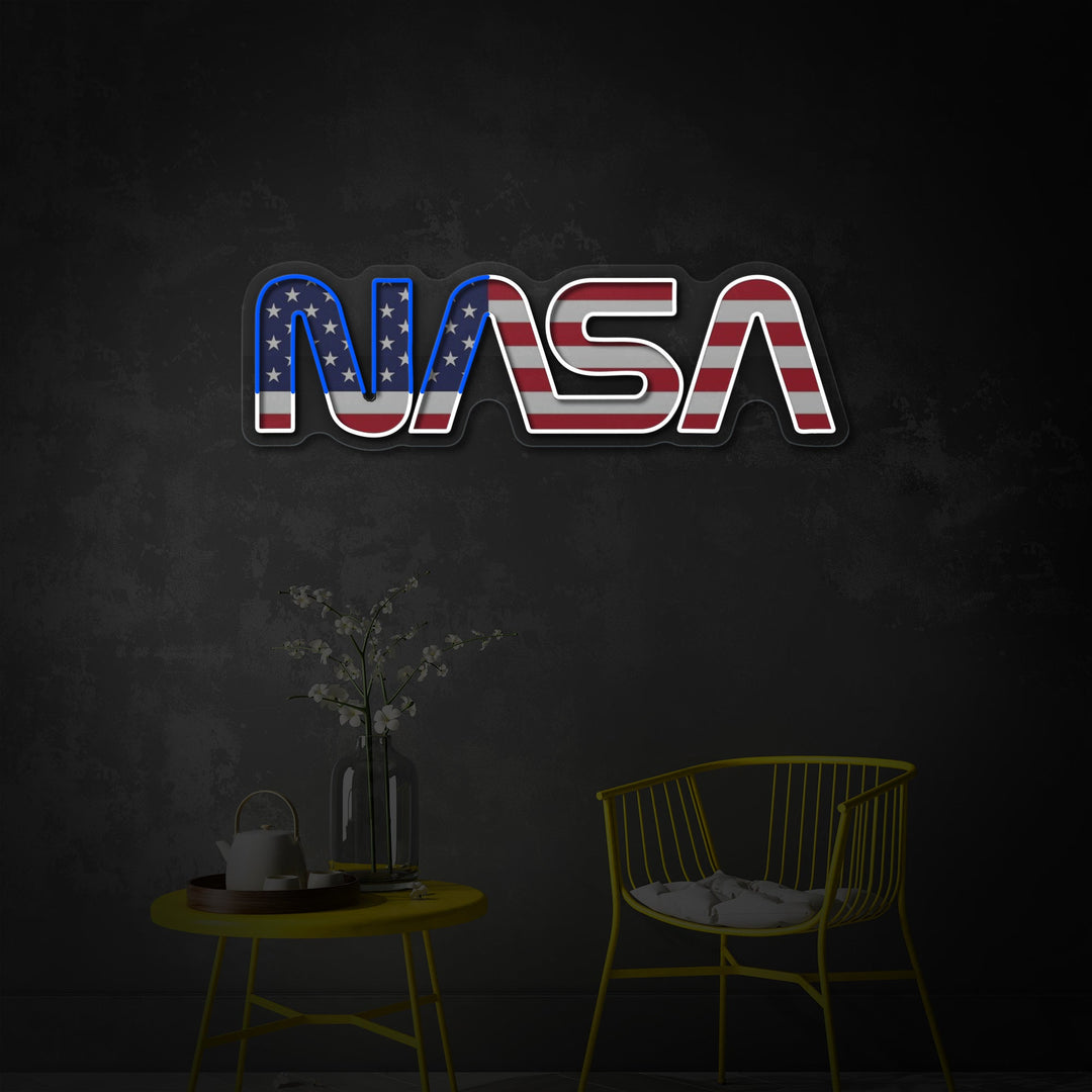 "USA: n lipun muotoinen NAS -logo" UV-tulostettu LED-neonkyltti