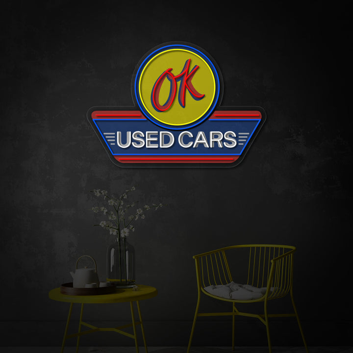 "Used Cars, autopalvelun logo" UV-tulostettu LED-neonkyltti