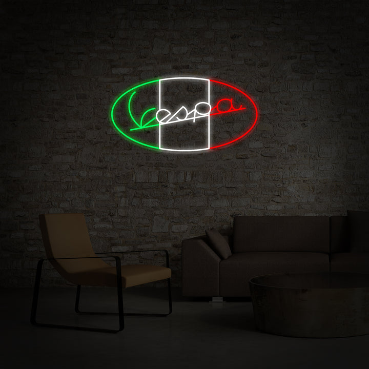 "Vespa Italialainen Moottoripyörä Logo" Neonkyltti
